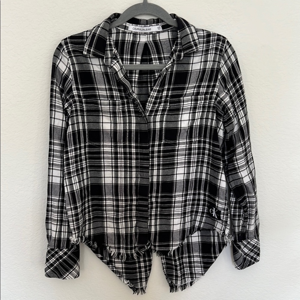 Calvin Klein Black and White Plaid Shirt